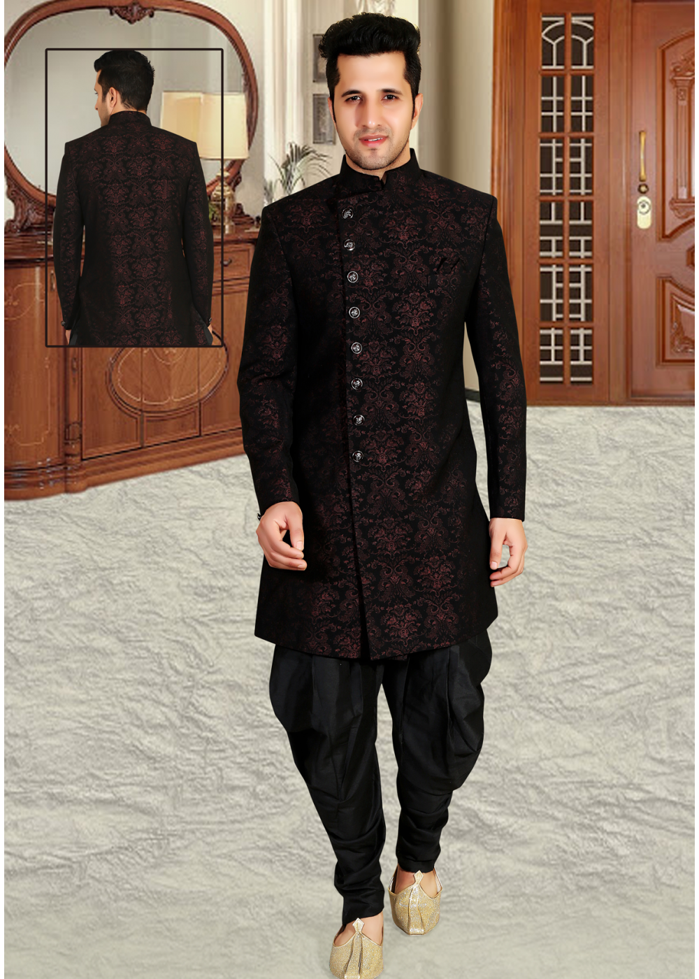 Dark maroon sale sherwani